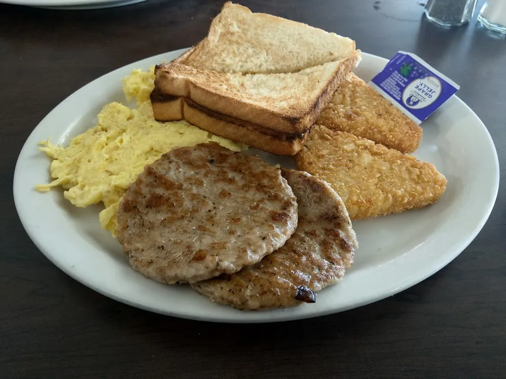 Scrambled Eggs Bacon Hash Brown and Toast